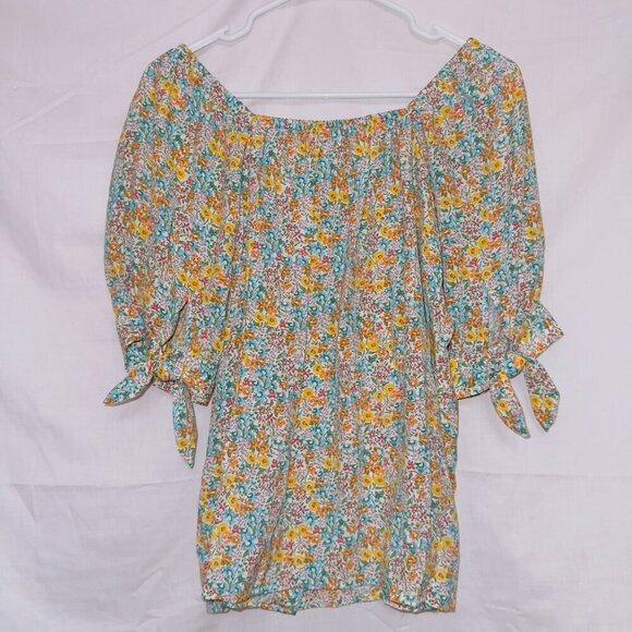 Lauren Conrad LC Floral Print Puff Sleeve Square Neck Button Front Blouse Top SM - Picture 7 of 7